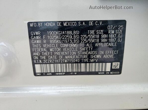 3CZRZ1H72TM715040 2026 HONDA HR-V Белый 
