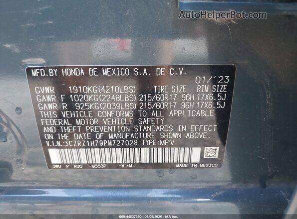 3CZRZ1H79PM727028 2023 HONDA HR-V Green Vista del compartimento del motor