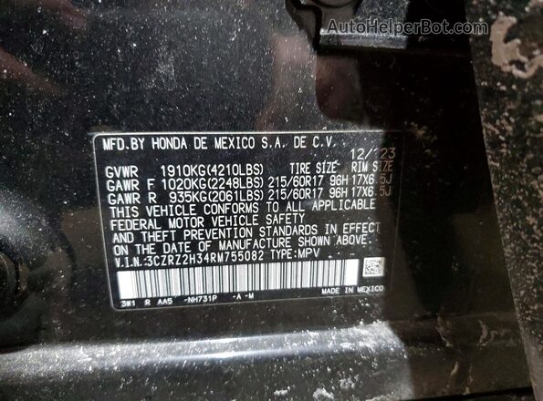 3CZRZ2H34RM755082 2024 HONDA HR-V Black Vista interior de 360 grados