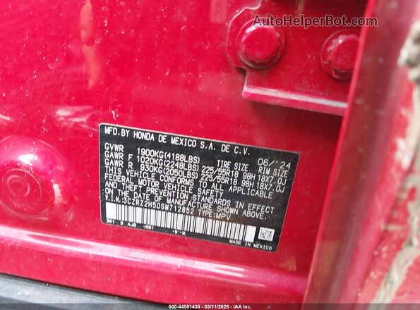 3CZRZ2H50SM712852 2025 HONDA HR-V Red Vista del compartimento del motor