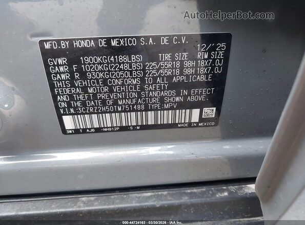 3CZRZ2H50TM751488 2026 HONDA HR-V Gray 