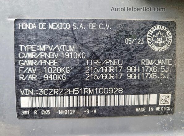 3CZRZ2H51RM100928 2024 HONDA HR-V Silver 