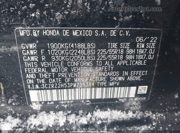 3CZRZ2H53PM705384 2023 HONDA HR-V Black Vista del compartimento del motor