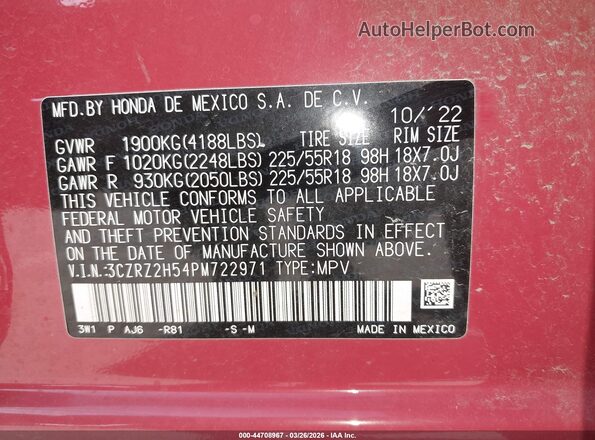 3CZRZ2H54PM722971 2023 HONDA HR-V Red Engine compartment view