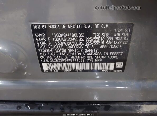 3CZRZ2H54RM741569 2024 HONDA HR-V Gray Vista del compartimento del motor