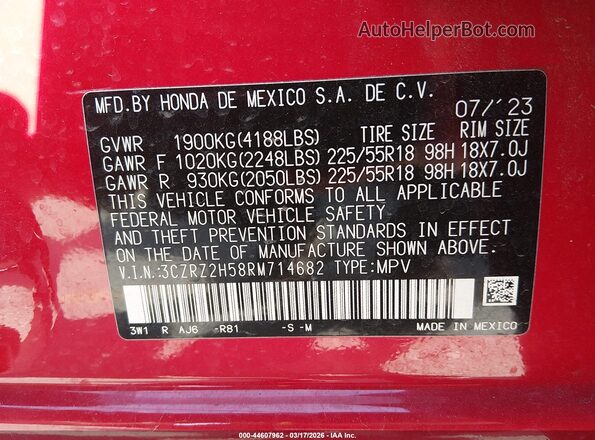 3CZRZ2H58RM714682 2024 HONDA HR-V Red 