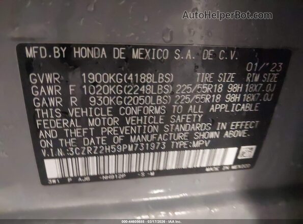 3CZRZ2H59PM731973 2023 HONDA HR-V Gray Vista del compartimento del motor