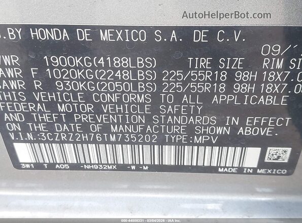 3CZRZ2H76TM735202 2026 HONDA HR-V Silver Вид підкапотного простору