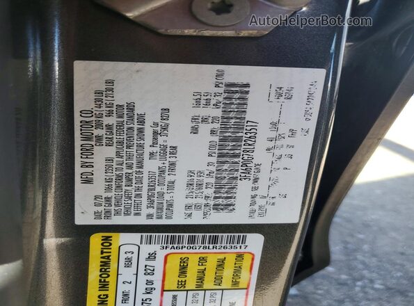 3FA6P0G78LR263517 2020 FORD FUSION Gray Widok komory silnika