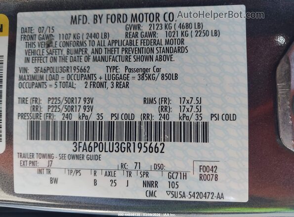 3FA6P0LU3GR195662 2016 FORD FUSION HYBRID Gray Widok komory silnika