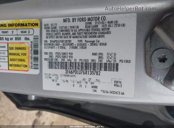 3FA6P0LU7GR130782 2016 FORD FUSION HYBRID Silver Widok komory silnika