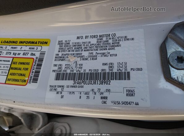 3FA6P0LUXJR138902 2018 FORD FUSION HYBRID White Engine compartment view