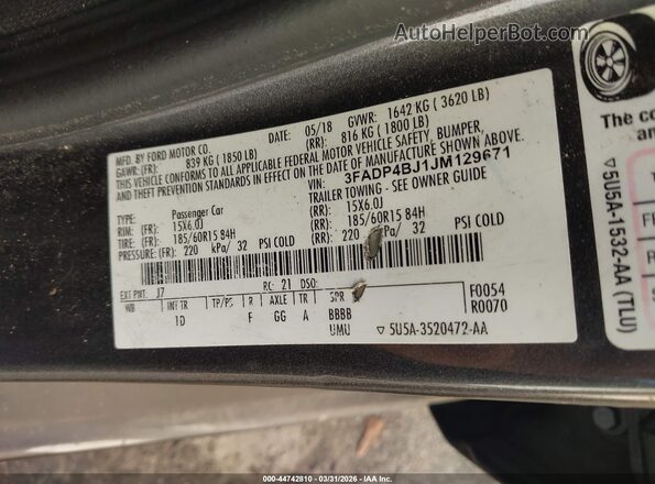 3FADP4BJ1JM129671 2018 FORD FIESTA Gray Engine compartment view