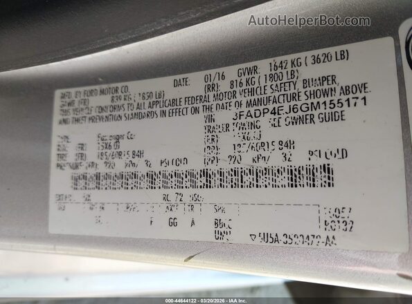 3FADP4EJ6GM155171 2016 FORD FIESTA Silver Widok komory silnika