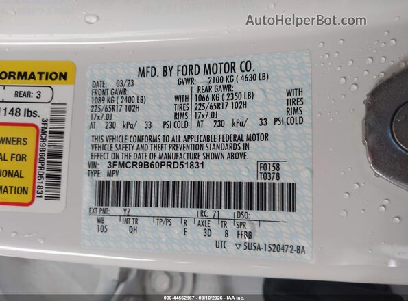 3FMCR9B60PRD51831 2023 FORD BRONCO SPORT Белый Вид подкапотного пространства