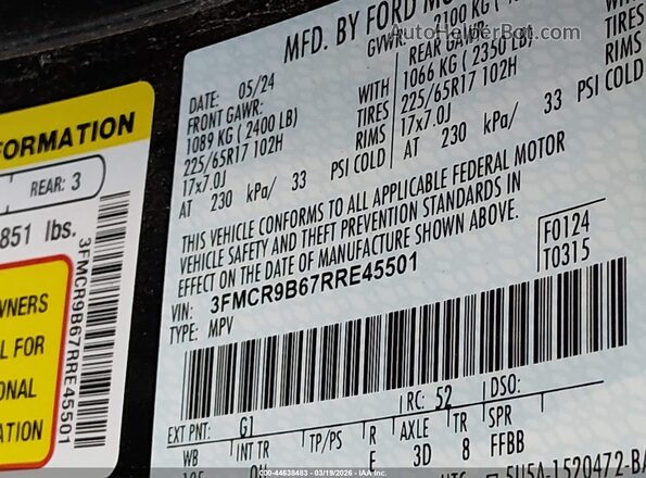 3FMCR9B67RRE45501 2024 FORD BRONCO SPORT Black Engine compartment view