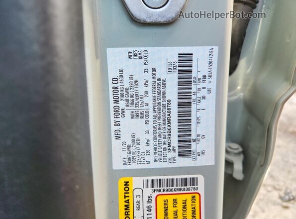 3FMCR9B6XMRA08780 2021 FORD BRONCO Turquoise 360 interior view
