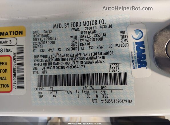 3FMCR9C68PRD64177 2023 FORD BRONCO SPORT Белый 