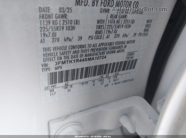 3FMTK1R44SMA10724 2025 FORD MUSTANG MACH-E White ძრავის განყოფილების ხედი