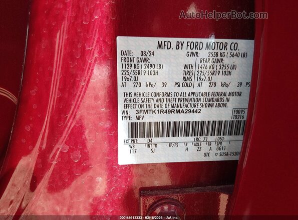 3FMTK1R49RMA29442 2024 FORD MUSTANG MACH-E Red Engine compartment view