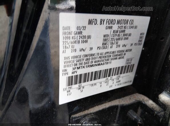 3FMTK1RM0NMA07811 2022 FORD MUSTANG MACH-E Black Engine compartment view