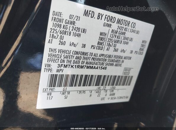 3FMTK1RM7MMA41548 2021 FORD MUSTANG MACH-E Black Vista del compartimento del motor