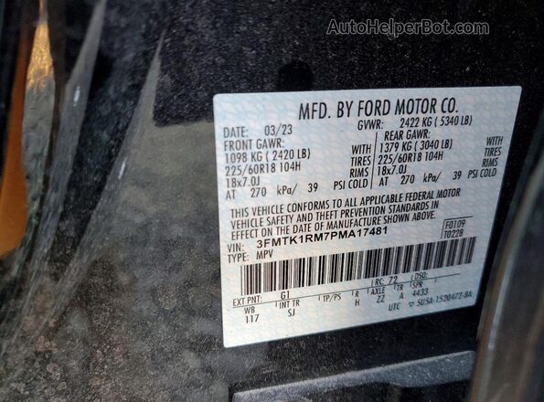 3FMTK1RM7PMA17481 2023 FORD MUSTANG Black Widok naklejki z numerem VIN