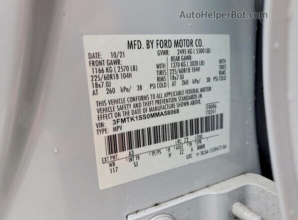 3FMTK1SS0MMA58068 2021 FORD MUSTANG Gray VIN sticker view