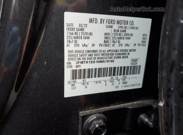 3FMTK1SS1NMA18146 2022 FORD MUSTANG Gray Widok naklejki z numerem VIN