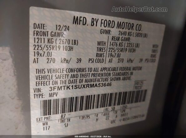 3FMTK1SUXRMA53646 2024 FORD MUSTANG MACH-E Серый Вид подкапотного пространства