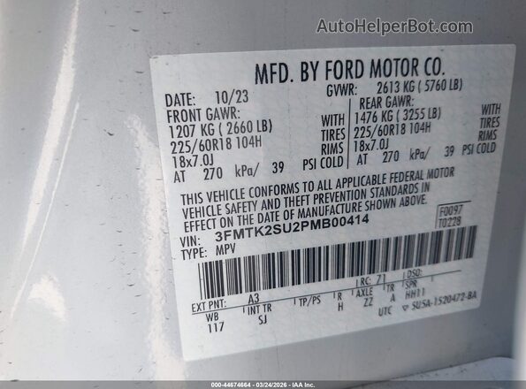 3FMTK2SU2PMB00414 2023 FORD MUSTANG MACH-E White Вид підкапотного простору
