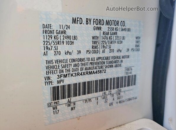 3FMTK3R4XRMA45872 2024 FORD MUSTANG MACH-E PREMI White 