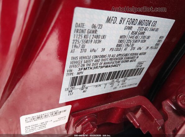 3FMTK3R79PMA54621 2023 FORD MUSTANG MACH-E PREMI Red Widok komory silnika