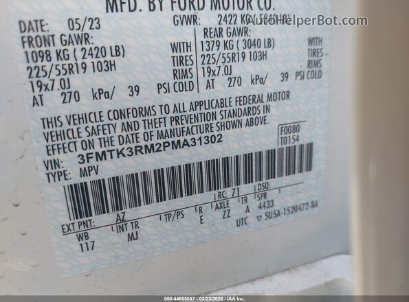 3FMTK3RM2PMA31302 2023 FORD MUSTANG MACH-E PREMI White Widok komory silnika