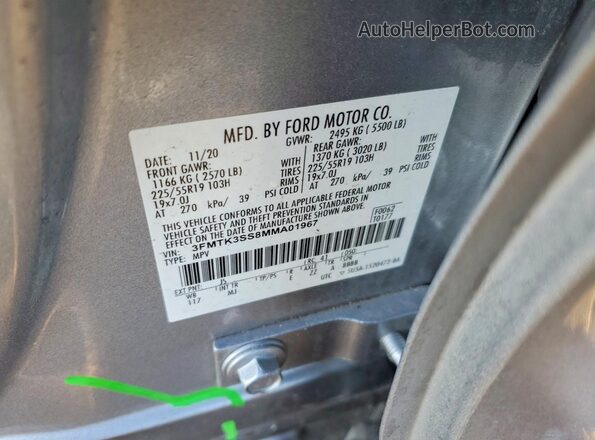 3FMTK3SS8MMA01967 2021 FORD MUSTANG MACH-E PREMI Silver Вид наклейки з VIN-кодом