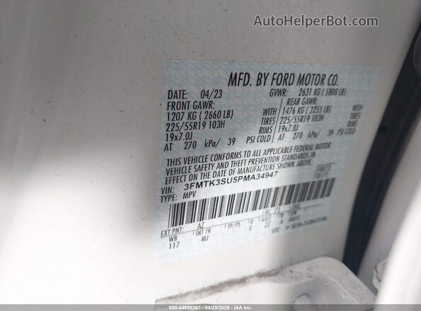 3FMTK3SU5PMA34947 2023 FORD MUSTANG MACH-E PREMI White Engine compartment view