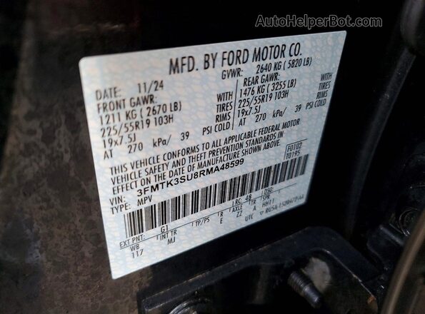3FMTK3SU8RMA48599 2024 FORD MUSTANG MACH-E PREMI Black VIN կոդի պիտակի տեսք