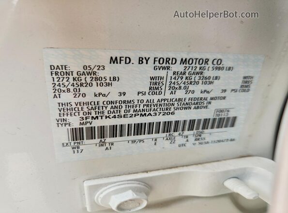 3FMTK4SE2PMA37206 2023 FORD MUSTANG White 