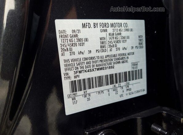3FMTK4SX7MME01892 2021 FORD MUSTANG Серый Панорамный вид салона 360°