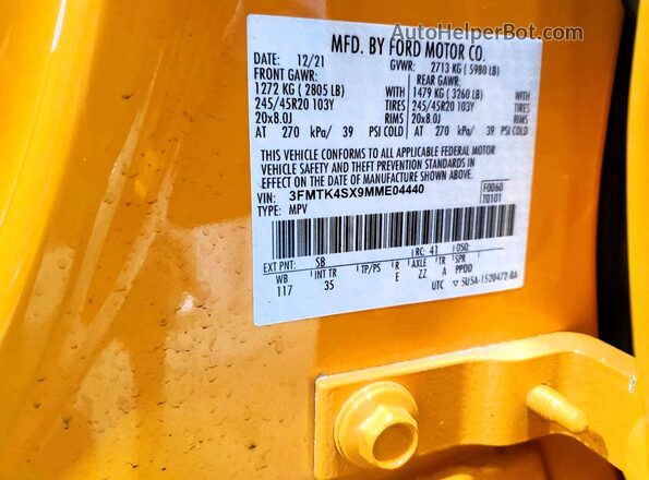 3FMTK4SX9MME04440 2021 FORD MUSTANG Оранжевый Вид подкапотного пространства