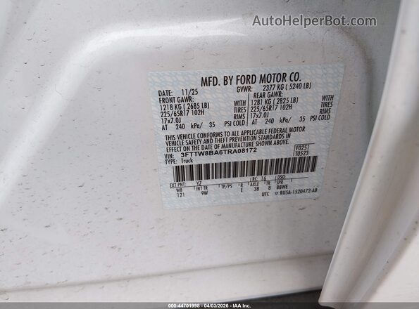 3FTTW8BA6TRA08172 2026 FORD MAVERICK White Engine compartment view