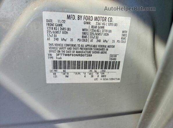 3FTTW8F93NRB07289 2022 FORD MAVERICK Silver ძრავის განყოფილების ხედი