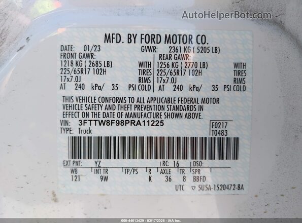 3FTTW8F98PRA11225 2023 FORD MAVERICK White 
