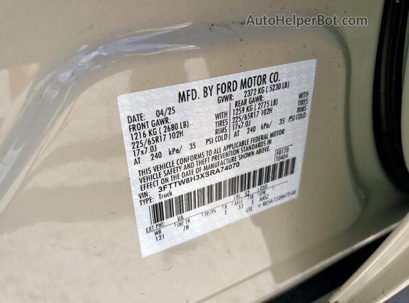 3FTTW8H3XSRA74070 2025 FORD MAVERICK Cream 