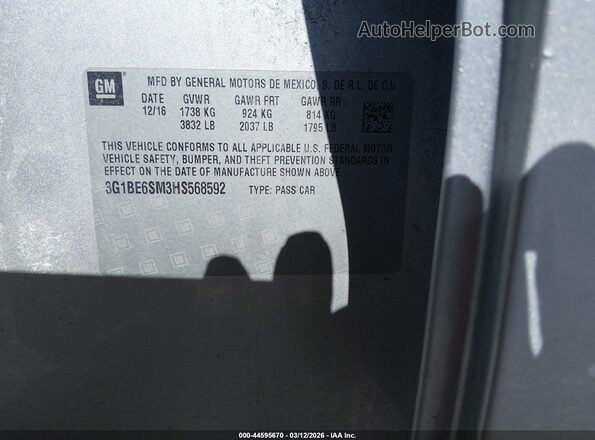 3G1BE6SM3HS568592 2017 CHEVROLET CRUZE Silver Widok komory silnika