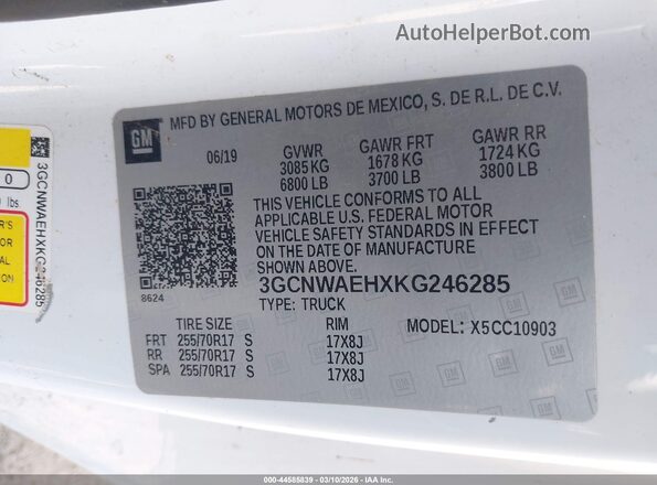 3GCNWAEHXKG246285 2019 CHEVROLET SILVERADO White 
