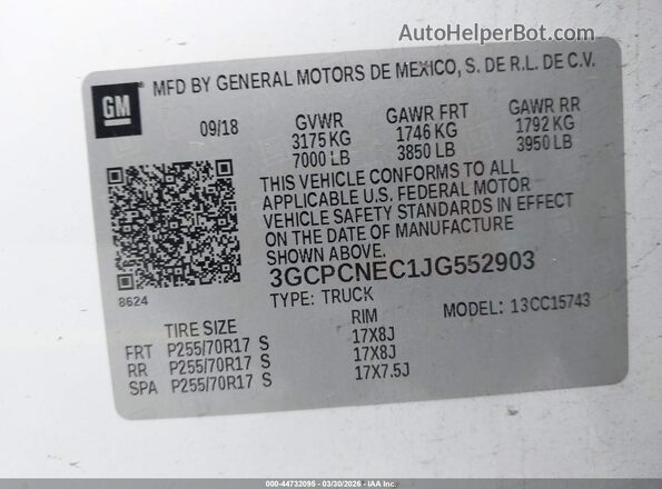 3GCPCNEC1JG552903 2018 CHEVROLET SILVERADO White 