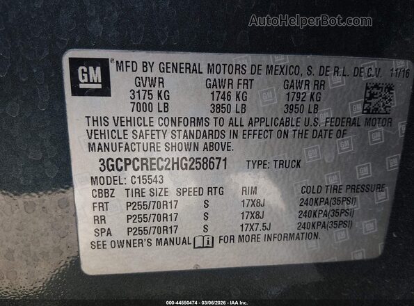 3GCPCREC2HG258671 2017 CHEVROLET SILVERADO Teal Engine compartment view