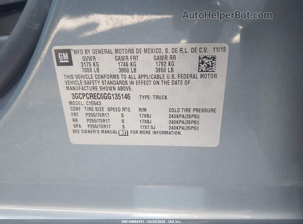 3GCPCREC6GG135146 2016 CHEVROLET SILVERADO Серебряный Вид подкапотного пространства