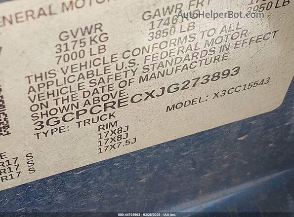 3GCPCRECXJG273893 2018 CHEVROLET SILVERADO Blue 